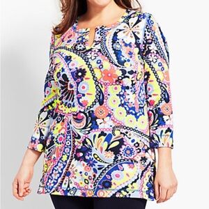 TALBOTS WOMEN'S MULTICOLOR PRINTED 3/4 SLEEVE UPF 50 PIQUE TUNIC TOP Sz 2X